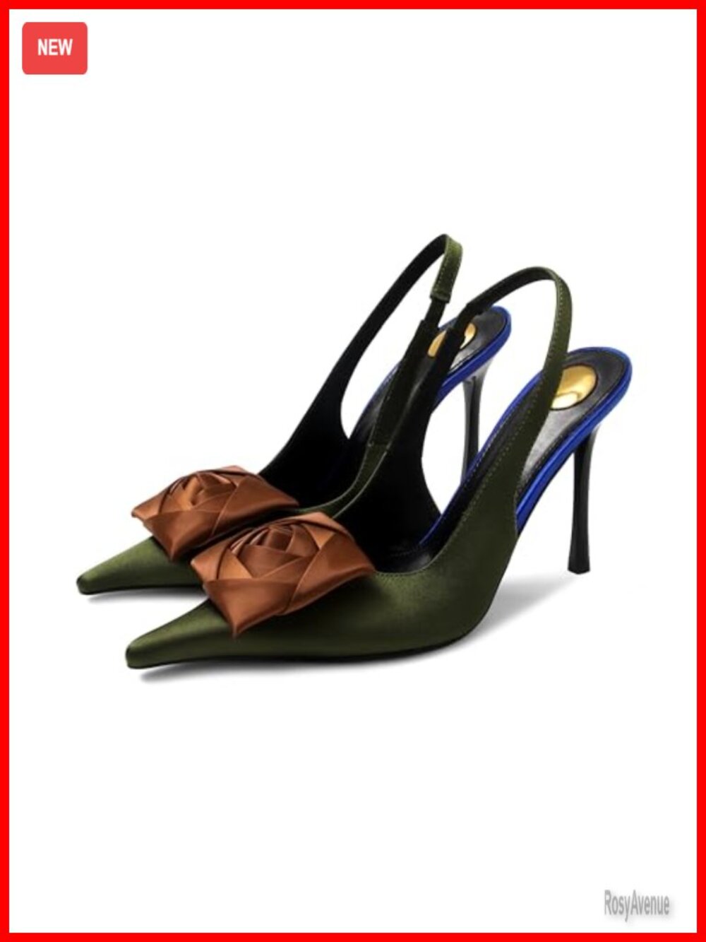 Satin Slingback Stiletto Heels Pointed Toe Flower Ankle Strap Pumps